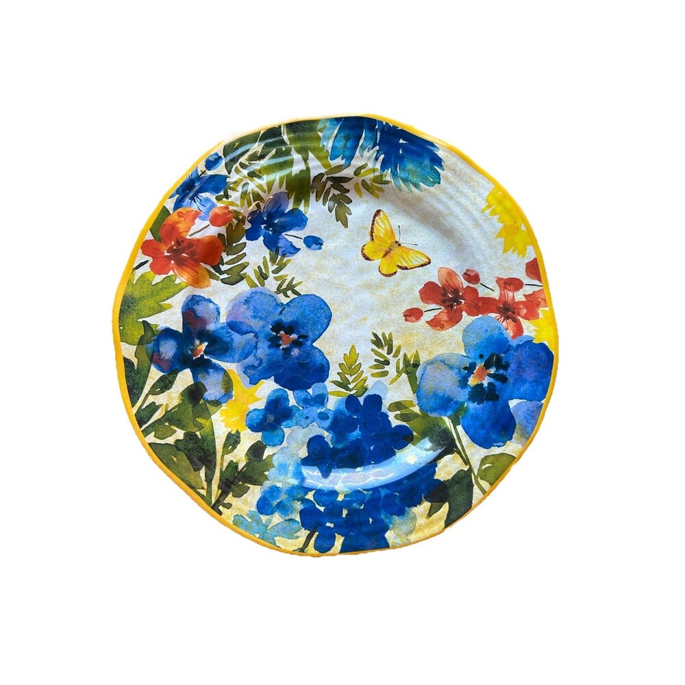 Pier 1 Spring Yellow Floral Butterfly Melamine Dinner Plate 9” inch Set of 4